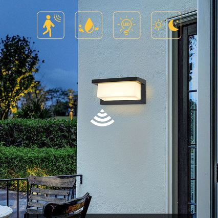 Brilagi - LED Utomhus vägglampa med sensor BRICKY LED/12W/230V svart IP54