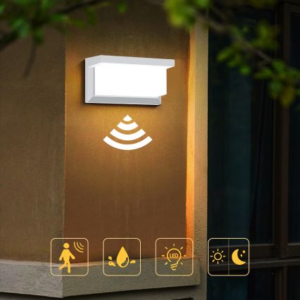 Brilagi - LED Utomhus vägglampa med sensor BRICKY LED/12W/230V vit IP54