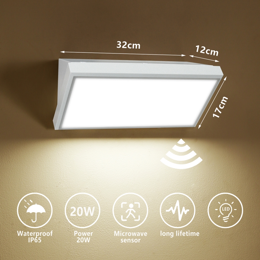 Brilagi - LED Utomhus Vägglampa med Sensor TRIANGLE LED/20W/230V vit IP65