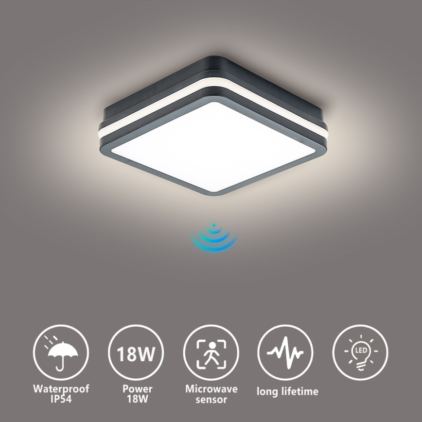 Brilagi - LED utomhuslampa med sensor BENE LED/18W/230V 22x22 cm antracit IP54
