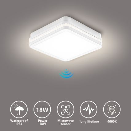 Brilagi - LED utomhusarmatur med sensor BENE LED/18W/230V 22x22 cm vit IP54