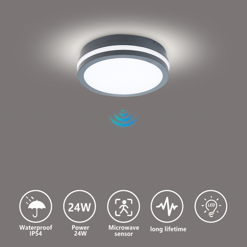 Brilagi - LED-utomhusarmatur med sensor BENE LED/18W/230V Ø 22 cm antracit IP54