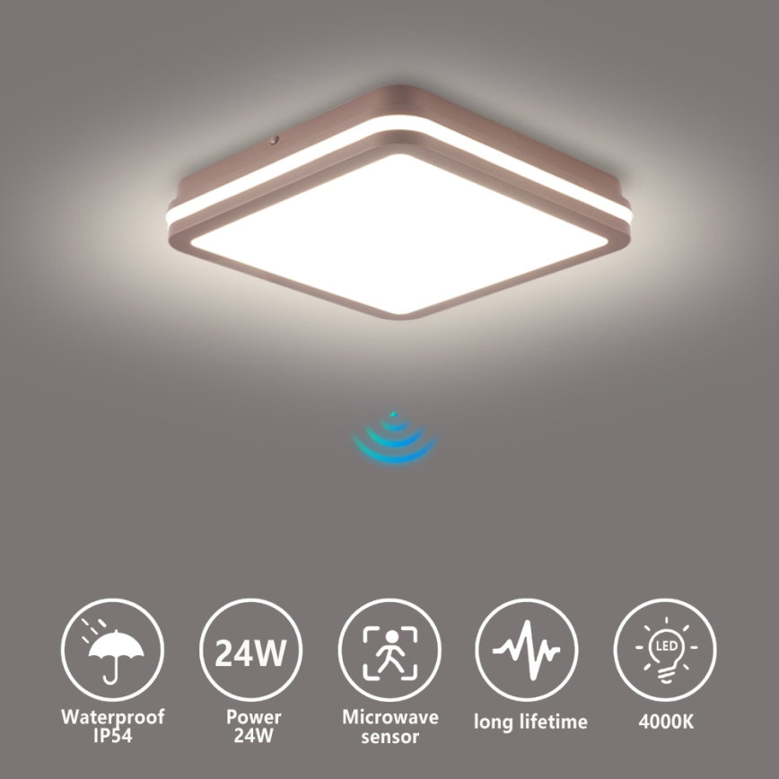 Brilagi - LED utomhustakarmatur med rörelsesensor BENE LED/24W/230V 26x26 cm brun IP54