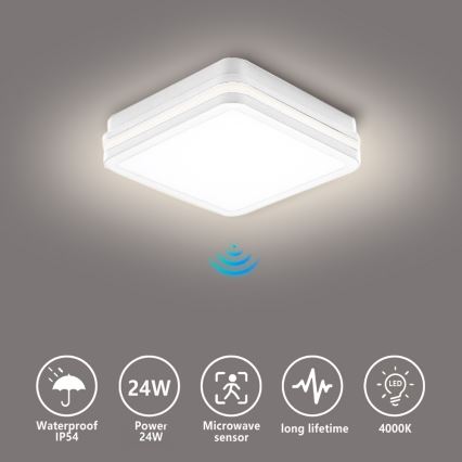 Brilagi - LED-utomhusarmatur med sensor BENE LED/24W/230V 26x26 cm vit IP54