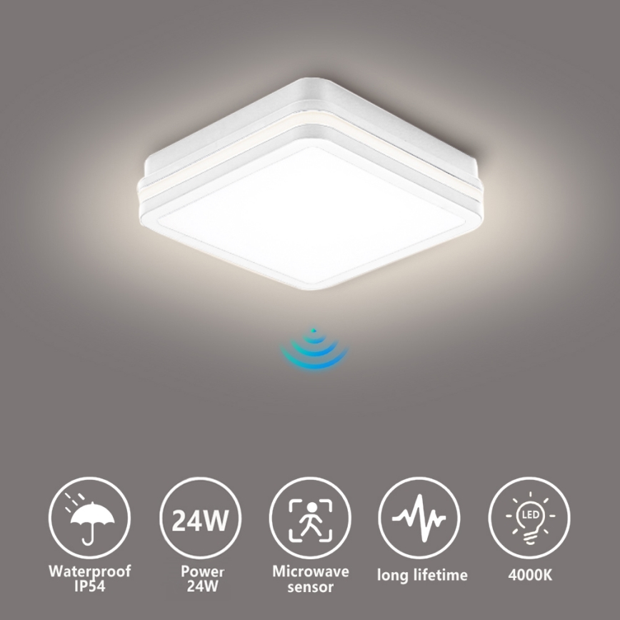 Brilagi - LED-utomhusarmatur med sensor BENE LED/24W/230V 26x26 cm vit IP54
