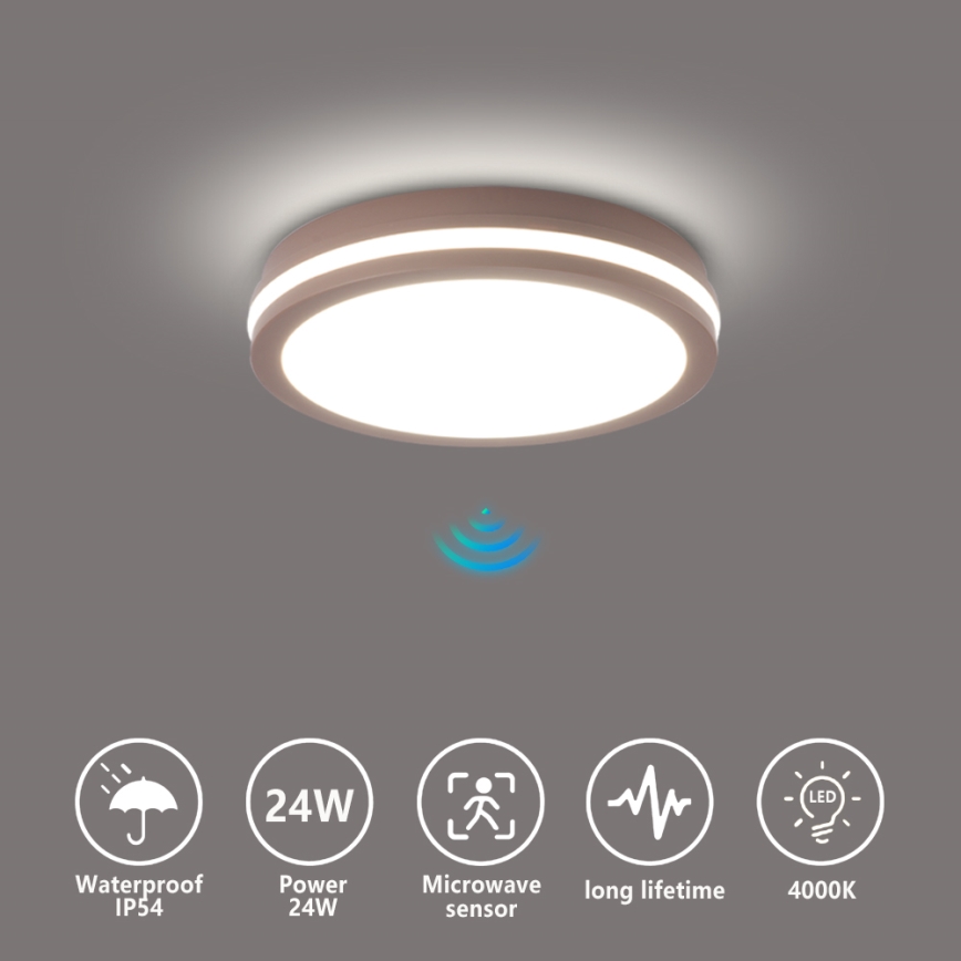 Brilagi - LED utomhuslampa med sensor BENE LED/24W/230V Ø 26 cm brun IP54