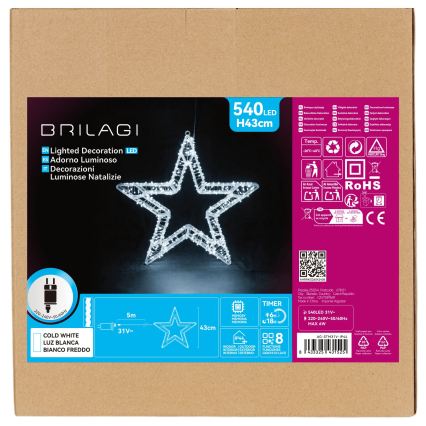 BRILAGI - LED utomhus juldekoration LED/6W/8 funktioner 43 cm IP44 stjärna kallvit