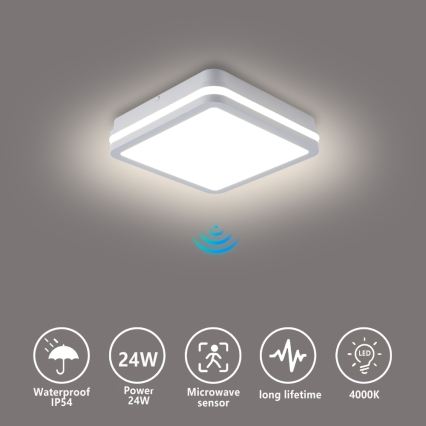 Brilagi - LED utomhuslampa med sensor BENE LED/24W/230V 26x26 cm vit IP54