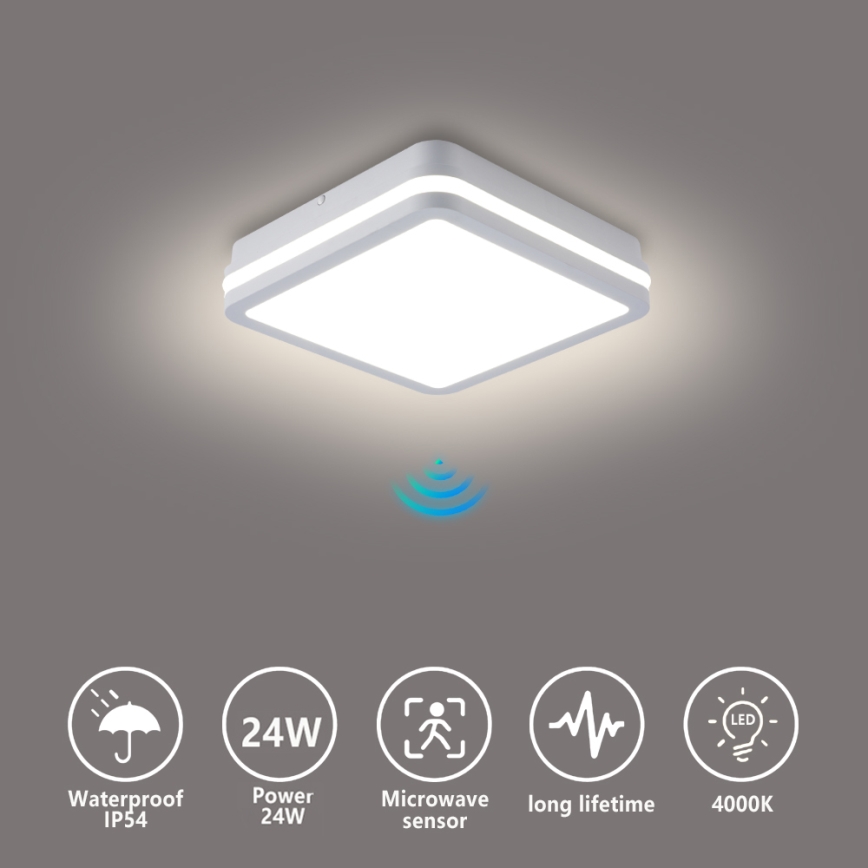 Brilagi - LED utomhuslampa med sensor BENE LED/24W/230V 26x26 cm vit IP54
