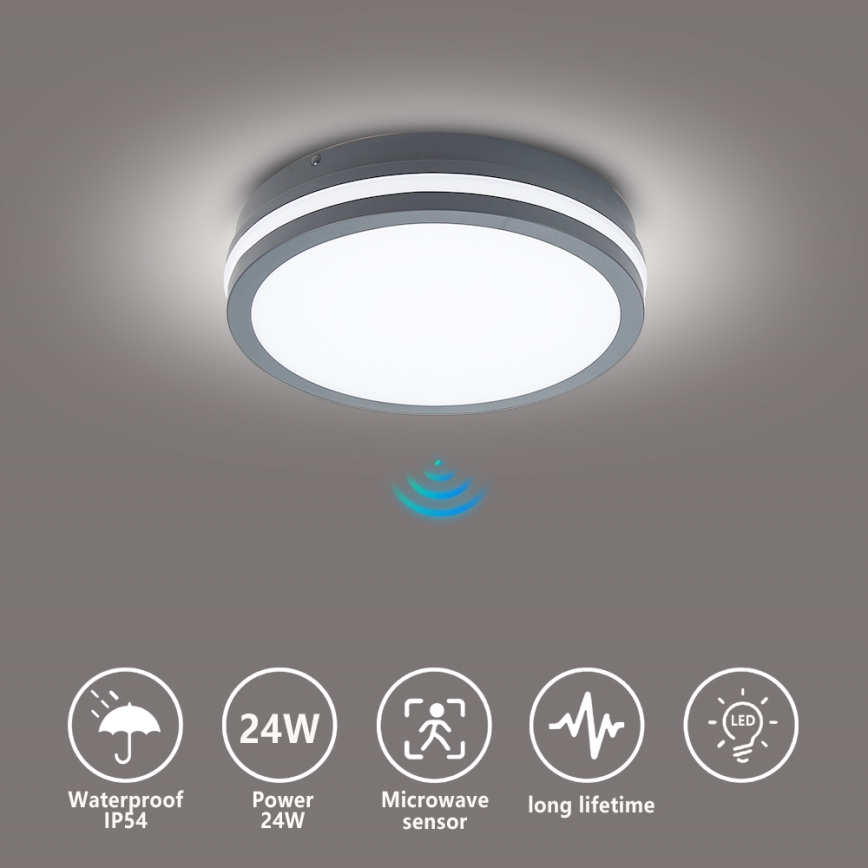 Brilagi - LED Utomhusbelysning med sensor BENE LED/24W/230V Ø 26 cm antracit IP54