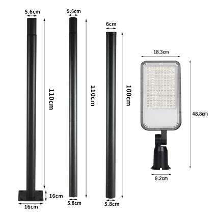 Brilagi - LED utomhusgatlampa med stolpe och ledat fäste 3 m URBANLIGHT LED/100W/230V svart IP65