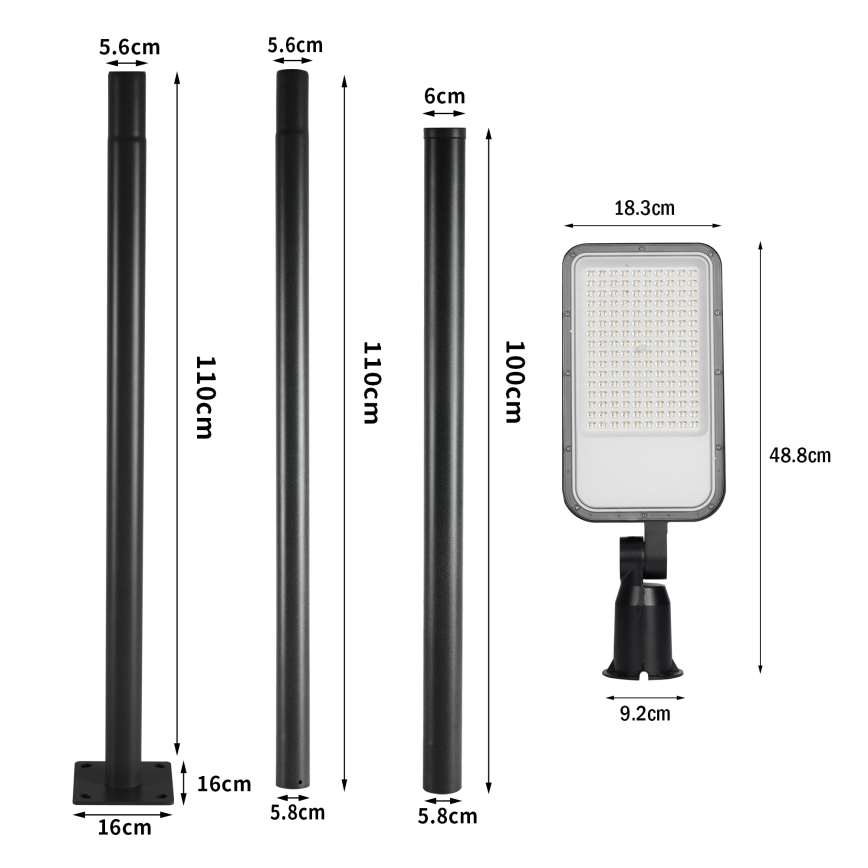Brilagi - LED utomhusgatlampa med stolpe och ledat fäste 3 m URBANLIGHT LED/100W/230V svart IP65