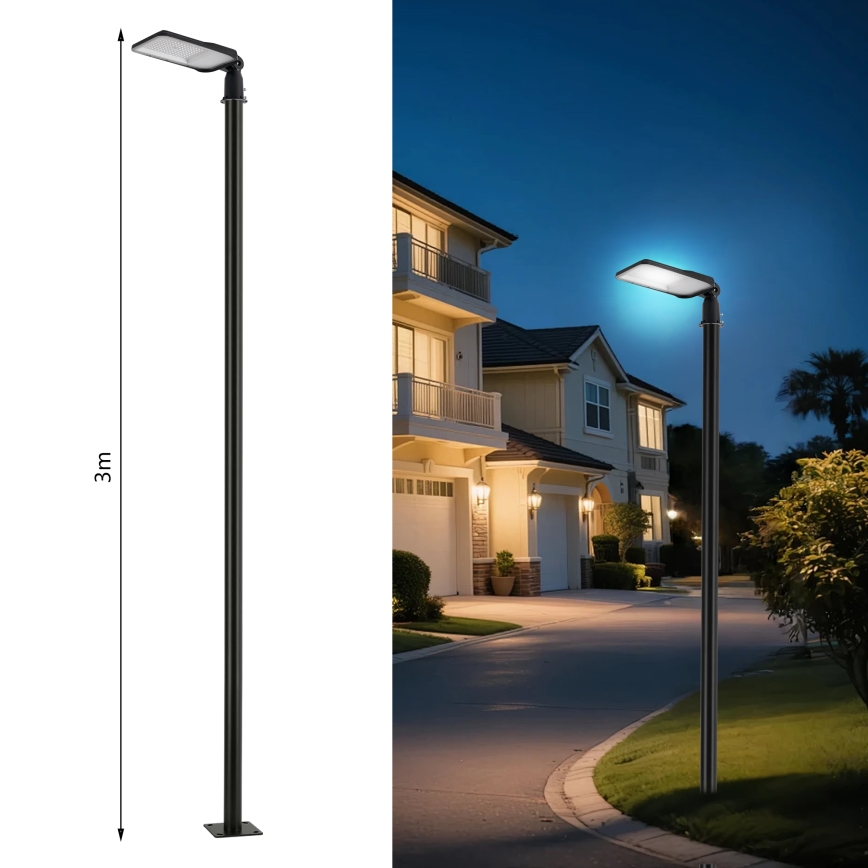 Brilagi - LED utomhusgatlampa med stolpe och ledat fäste 3 m URBANLIGHT LED/100W/230V svart IP65