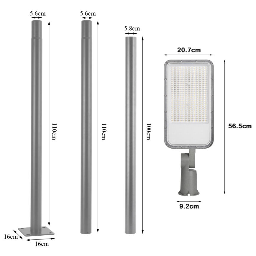 Brilagi - LED utomhus gatuarmatur med 3 m stolpe och vridbar arm URBANLIGHT LED/200W/230V grå IP65
