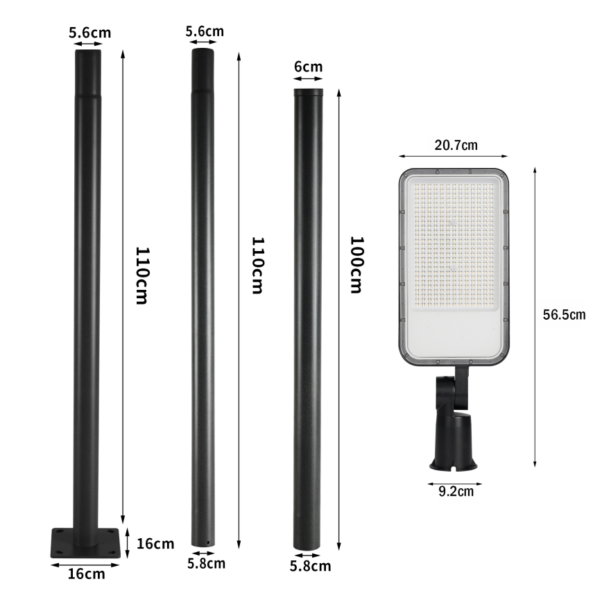 Brilagi - URBANLIGHT LED gatuarmatur för utomhusbruk med stolpe och vinklingsbar arm 3 m, LED/200W/230V, svart, IP65