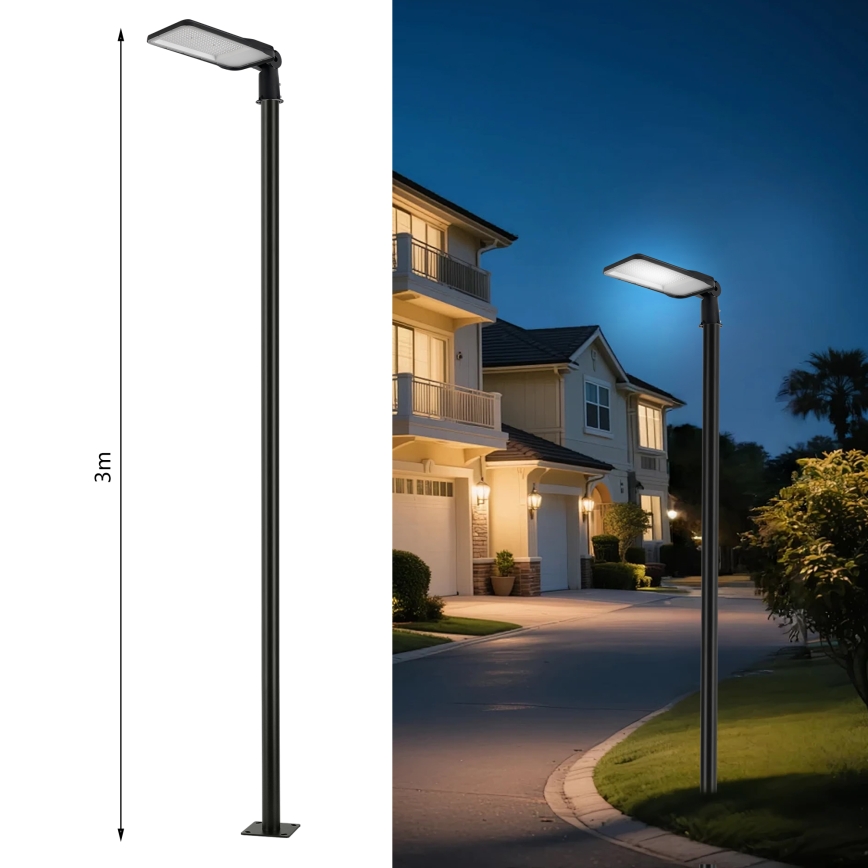 Brilagi - URBANLIGHT LED gatuarmatur för utomhusbruk med stolpe och vinklingsbar arm 3 m, LED/200W/230V, svart, IP65