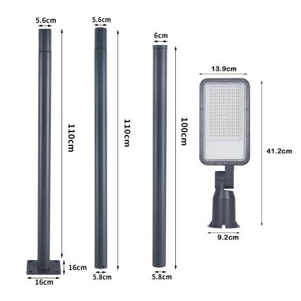 BRILAGI - LED utomhusgatlampa med 3 m stolpe och vridbar led URBANLIGHT LED/50W/230V antracit IP65