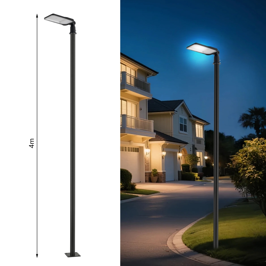 Brilagi - URBANLIGHT LED gatlykta för utomhus med 4 m stolpe och ledad arm, LED/100W/230V, svart, IP65