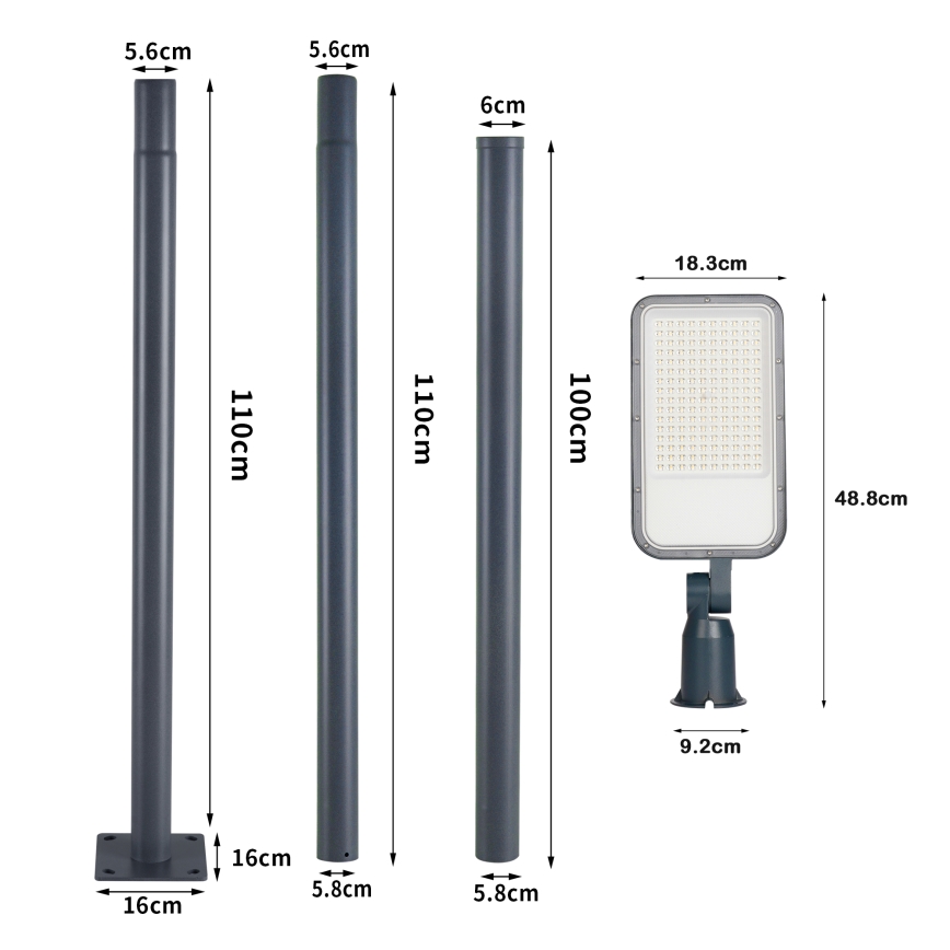 Brilagi - LED utomhusgatlykta med 3 m stolpe och led URBANLIGHT LED/100W/230V antracit IP65