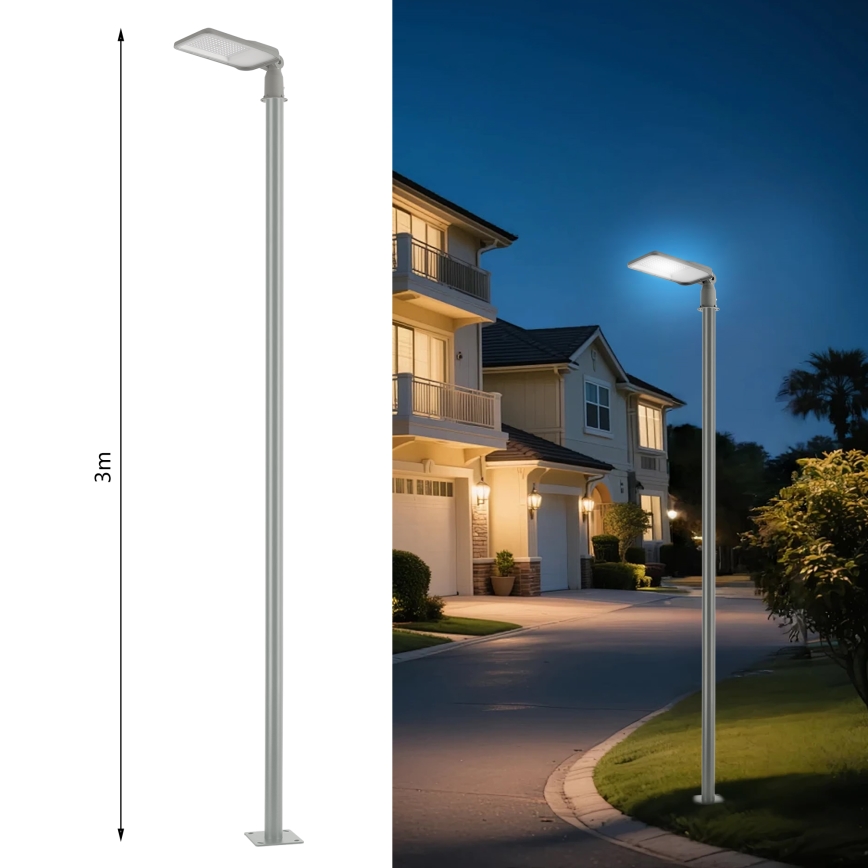 Brilagi - LED utomhus gatlampa med 3 m stolpe och vinklingsbar arm URBANLIGHT LED/100W/230V grå IP65