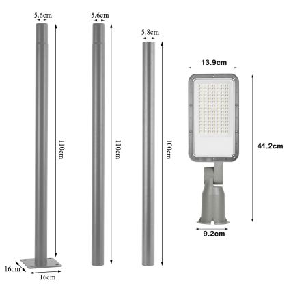 BRILAGI - LED utomhus gatlykta med 3 m stolpe och led URBANLIGHT LED/50W/230V grå IP65