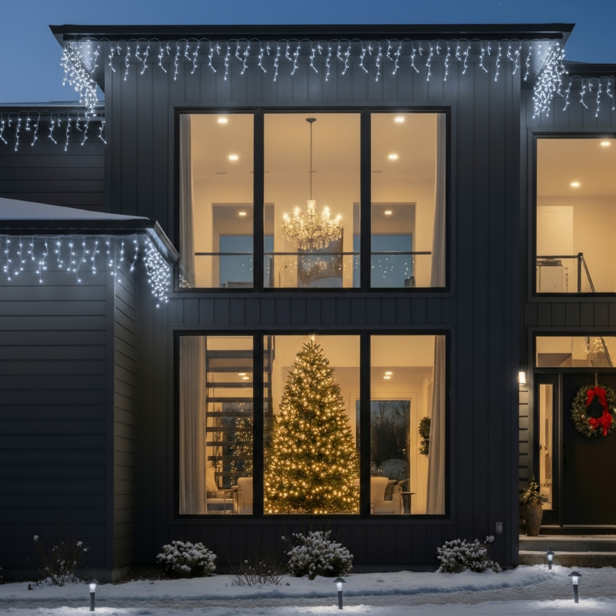 Brilagi - LED utomhusslinga 200 LED/8 funktioner 13m IP44 kallvit istappar