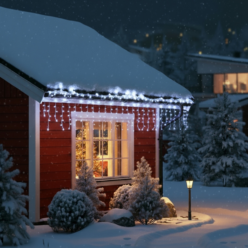 Brilagi - LED utomhusslinga 200 LED/8 funktioner 13m IP44 kallvit istappar