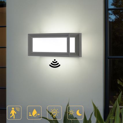 Brilagi - LED vägglampa för utomhusbruk med sensor PARKER LED/12W/230V grå IP44