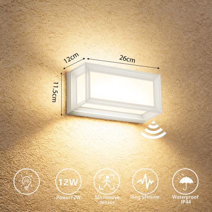 Brilagi - LED utomhusvägglampa med rörelsesensor PARKER LED/12W/230V vit IP44