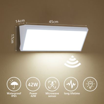Brilagi - LED-utomhusvägglampa med sensor TRIANGLE LED/42W/230V 45 cm vit IP65