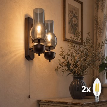 BRILAGI - LED vägglampa COTTAGE 2xE14/40W/230V bok/rökgrå