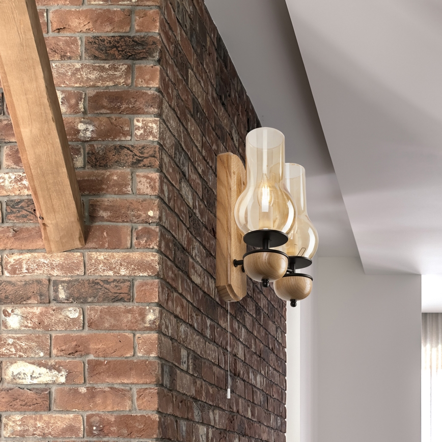 Brilagi - LED Vägglampa COTTAGE 2xE14/40W/230V ek/brun