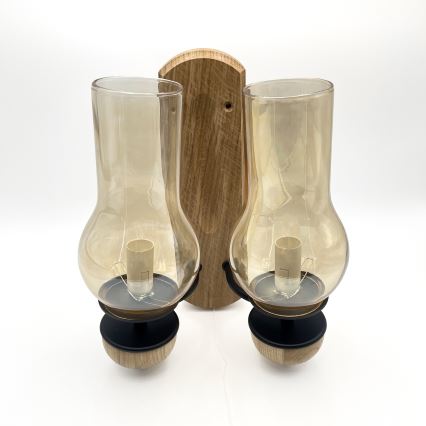 Brilagi - LED Vägglampa COTTAGE 2xE14/40W/230V ek/brun