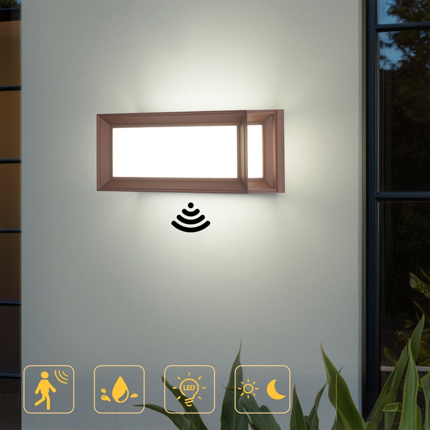Brilagi - LED utomhusvägglampa med rörelsesensor PARKER LED/12W/230V brun IP44
