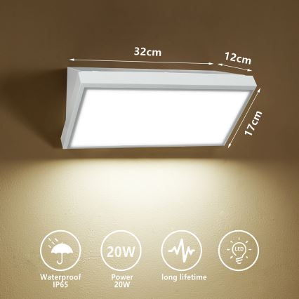 Brilagi - LED vägglampa för utomhusbruk TRIANGLE LED/20W/230V vit IP65