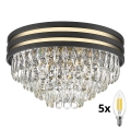Brilagi - LED Vägglampa i kristall VELURE 5xE14/40W/230V svart