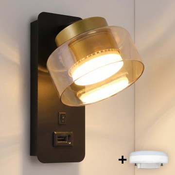 Brilagi - LED Vägglampa med USB-port AURA LUX 1xGX53/30W/230V svart/guld