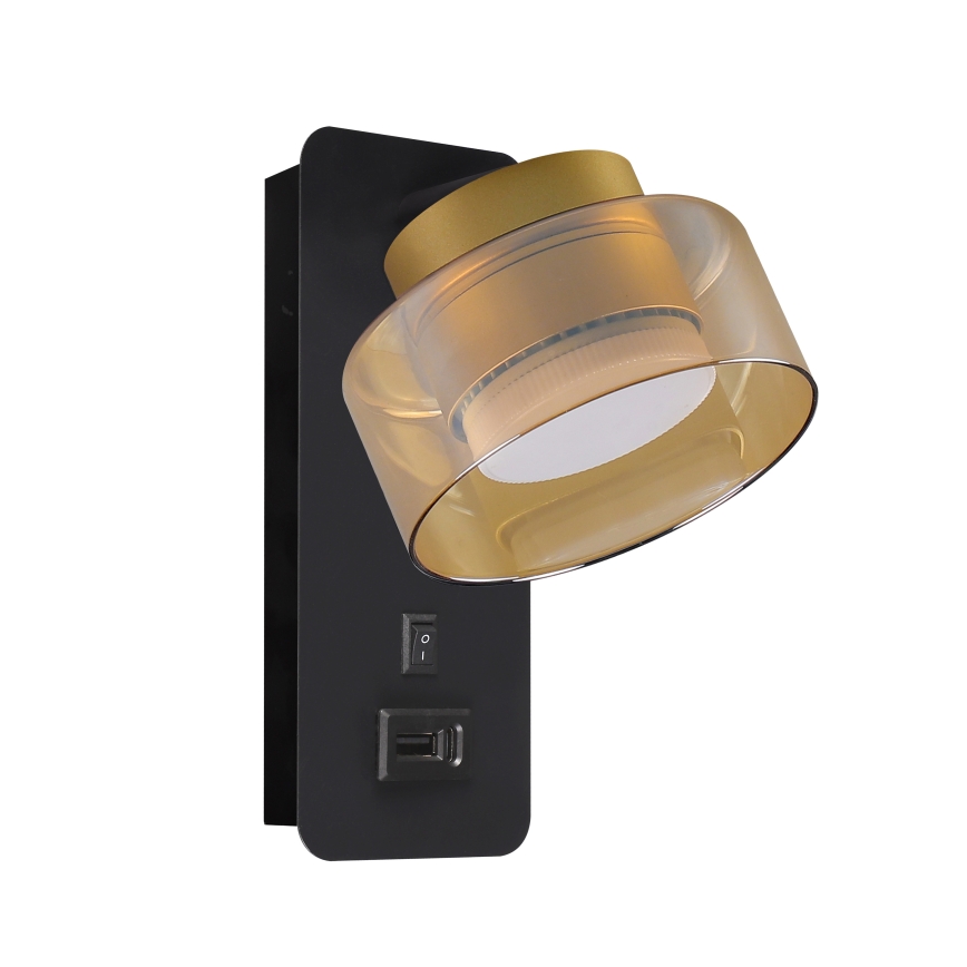 Brilagi - LED Vägglampa med USB-port AURA LUX 1xGX53/30W/230V svart/guld