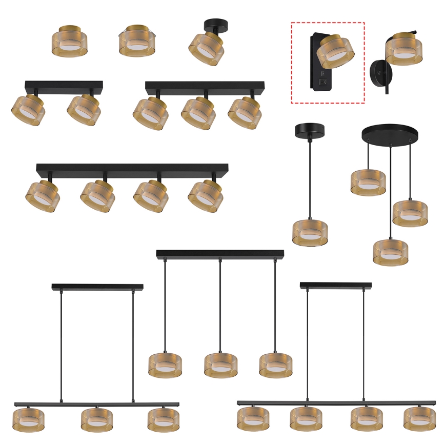 Brilagi - LED Vägglampa med USB-port AURA LUX 1xGX53/30W/230V svart/guld