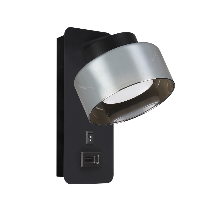Brilagi - LED Vägglampa med USB-port AURA LUX 1xGX53/30W/230V svart/rökfärgad