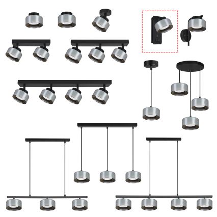 Brilagi - LED Vägglampa med USB-port AURA LUX 1xGX53/30W/230V svart/rökfärgad