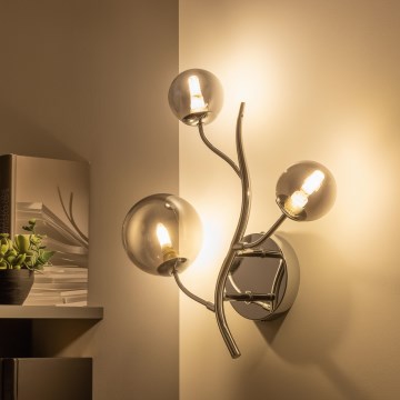 Brilagi - LED-vägglampa MISTEL 3xG9/3W/230V svart krom/rökfärgat glas