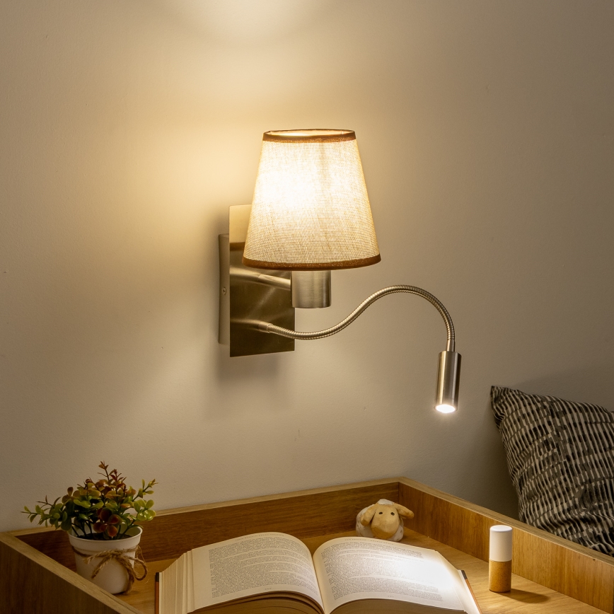 Brilagi - LED Flexibel vägglampa NUBILA 1xE27/25W/230V + LED/3W matt krom/brun