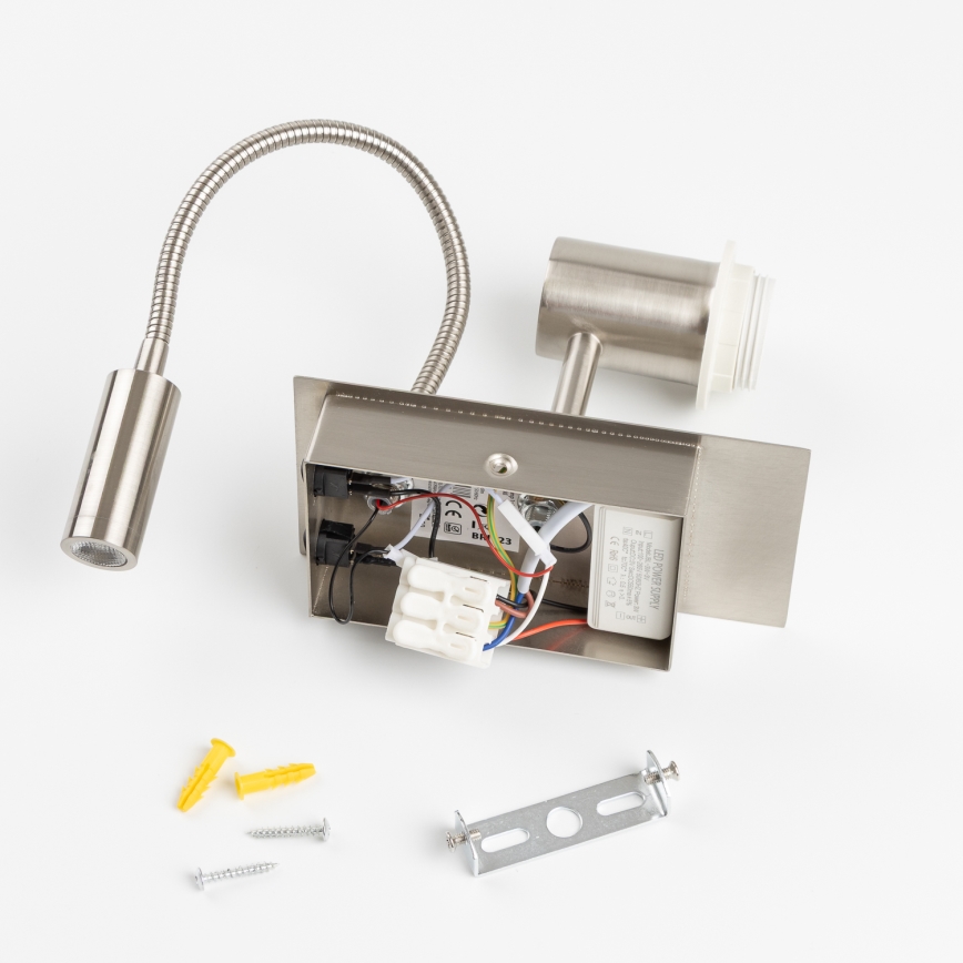 Brilagi - LED Flexibel vägglampa NUBILA 1xE27/25W/230V + LED/3W matt krom/brun