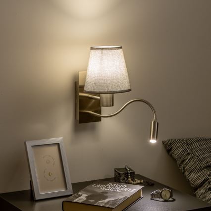 Brilagi - LED Flexibel vägglampa NUBILA 1xE27/25W/230V + LED/3W matt krom/grå