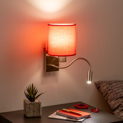 Brilagi - LED Flexibel vägglampa NUBILA 1xE27/25W/230V + LED/3W matt krom/röd