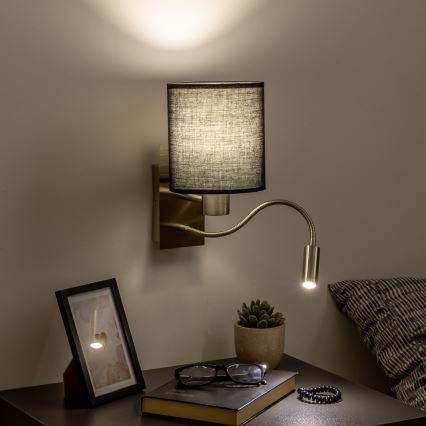 Brilagi - LED Flexibel vägglampa NUBILA 1xE27/25W/230V + LED/3W matt krom/svart