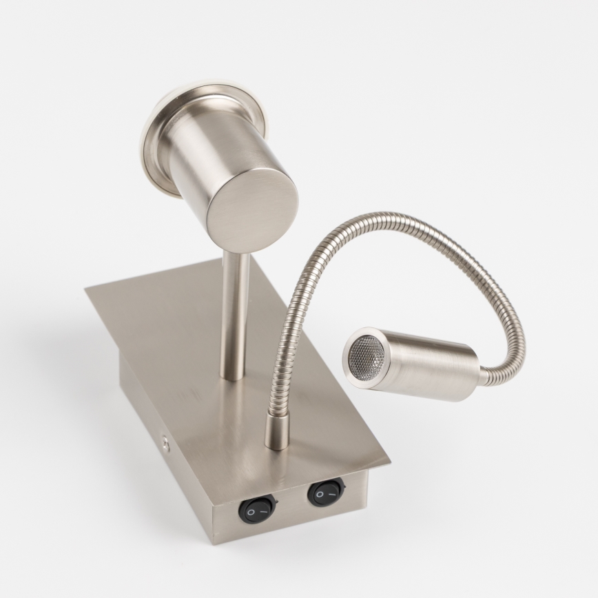 Brilagi - LED Flexibel vägglampa NUBILA 1xE27/25W/230V + LED/3W matt krom/svart