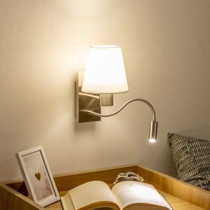 Brilagi - LED Flexibel vägglampa NUBILA 1xE27/25W/230V + LED/3W matt krom/vit