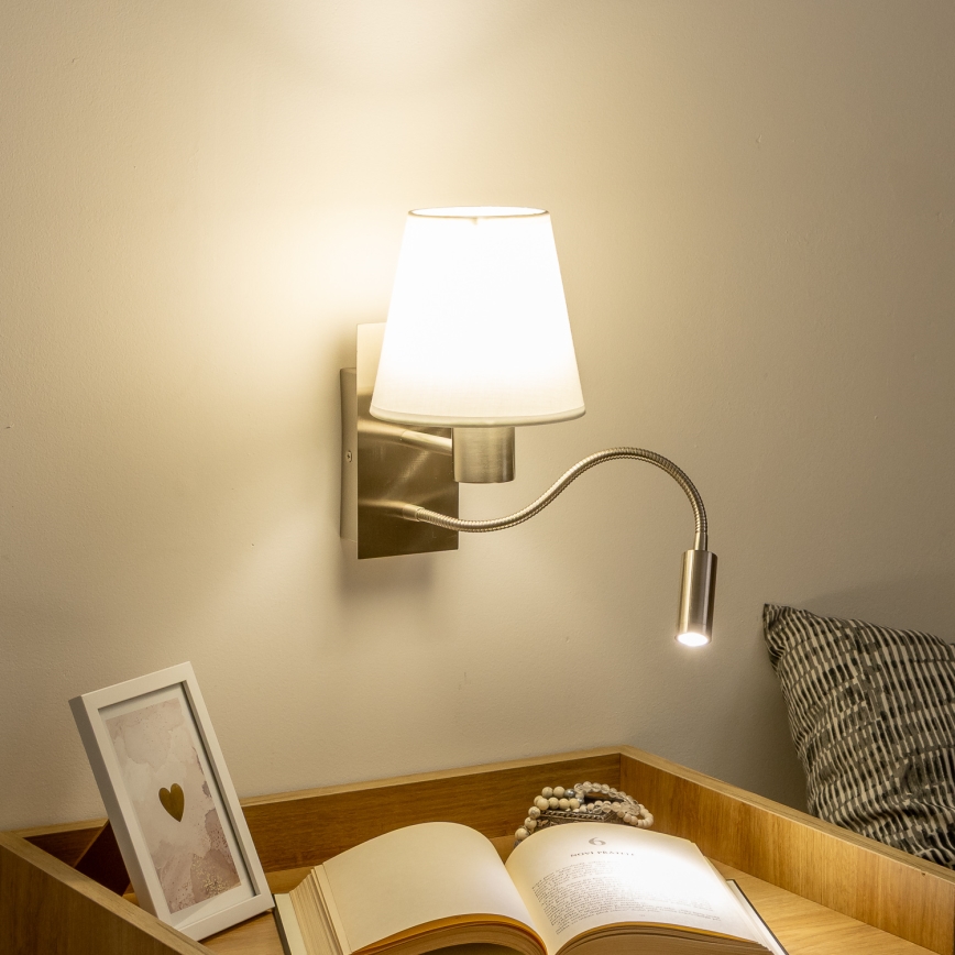 Brilagi - LED Flexibel vägglampa NUBILA 1xE27/25W/230V + LED/3W matt krom/vit